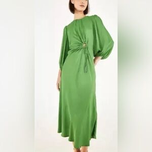 Farm Rio Green Front Circle Cut Out Midi Dress Small Long Sleeve